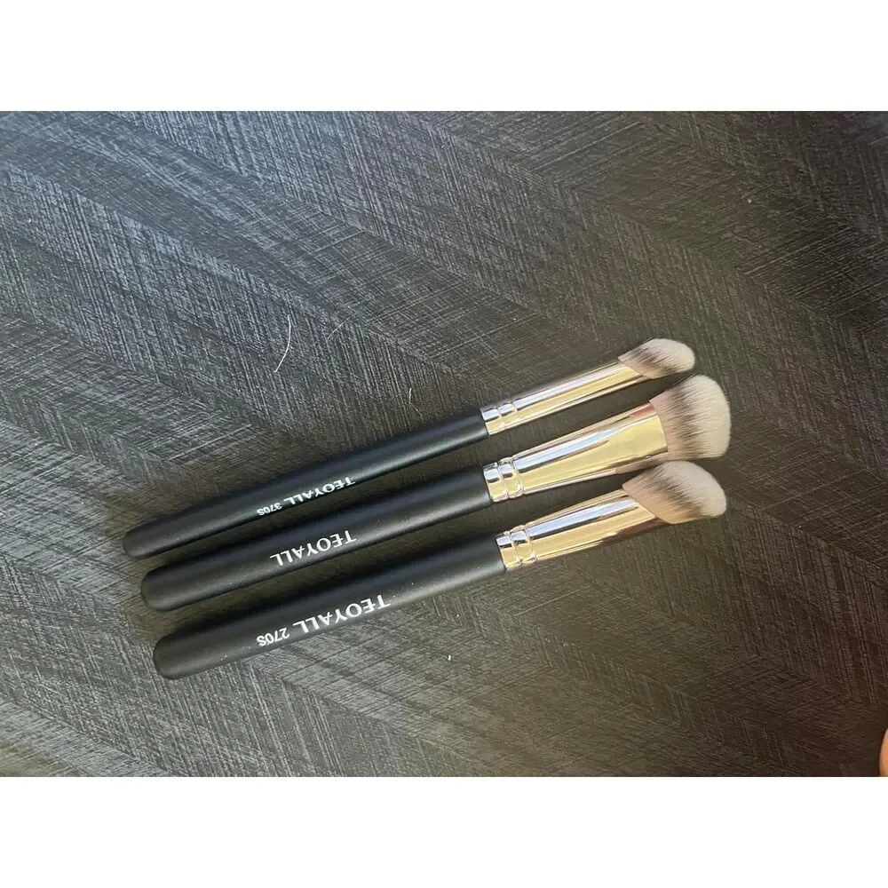 Teoyall 3Pieces Black 270S/370S Angled Synthetic Kabuki Cosmetic Brush Set